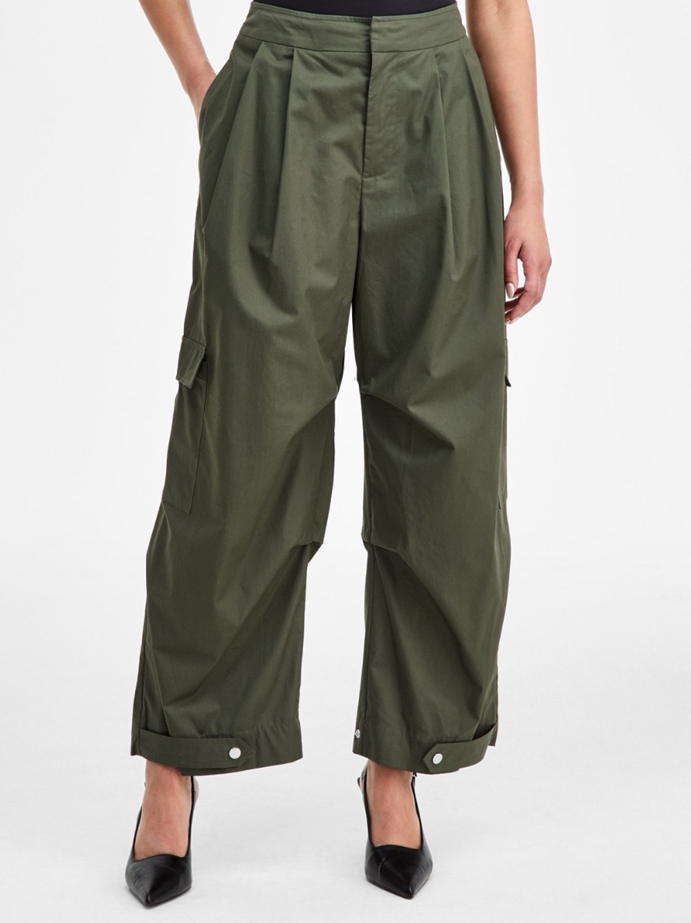 Olive Green Wide-Leg Cargo Pants